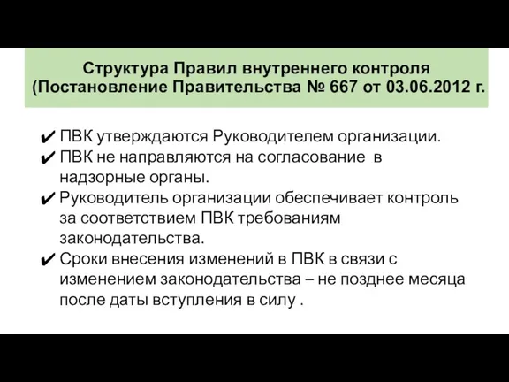 Структура Правил внутреннего контроля (Постановление Правительства № 667 от 03.06.2012