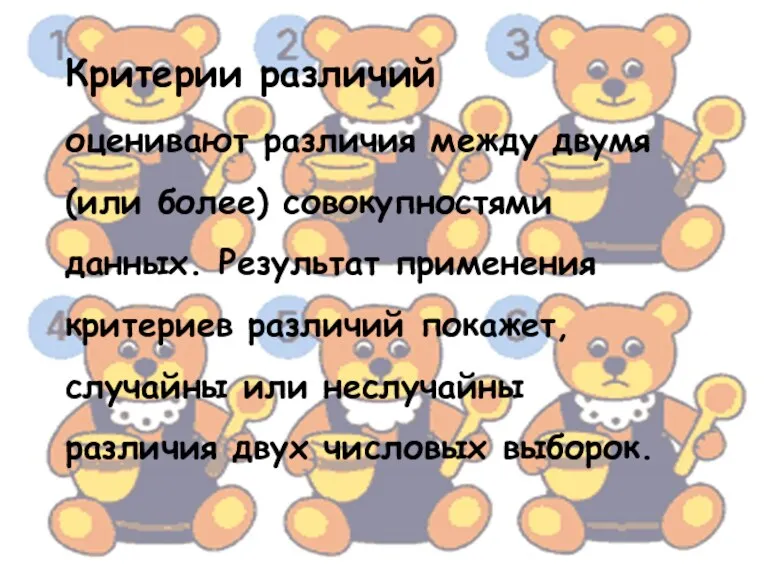 Критерии различий оценивают различия между двумя (или более) совокупностями данных.