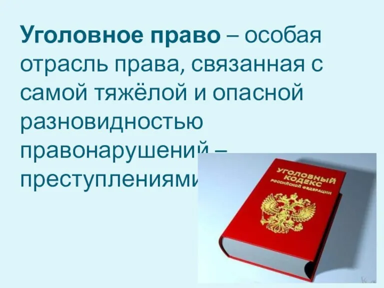 Уголовное право – особая отрасль права, связанная с самой тяжёлой и опасной разновидностью правонарушений – преступлениями.