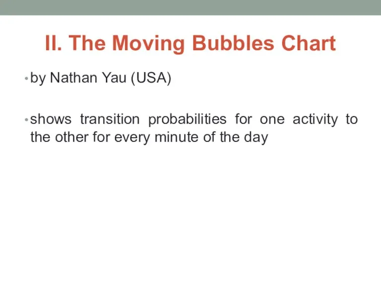 II. The Moving Bubbles Chart by Nathan Yau (USA) shows