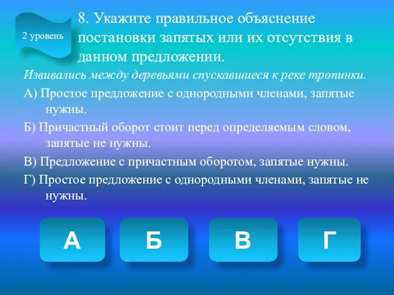 8. Укажите правильное объяснение постановки запятых или их отсутствия в