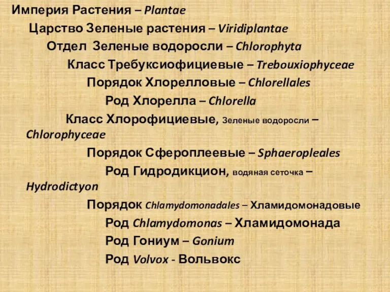 Империя Растения – Plantae Царство Зеленые растения – Viridiplantae Отдел