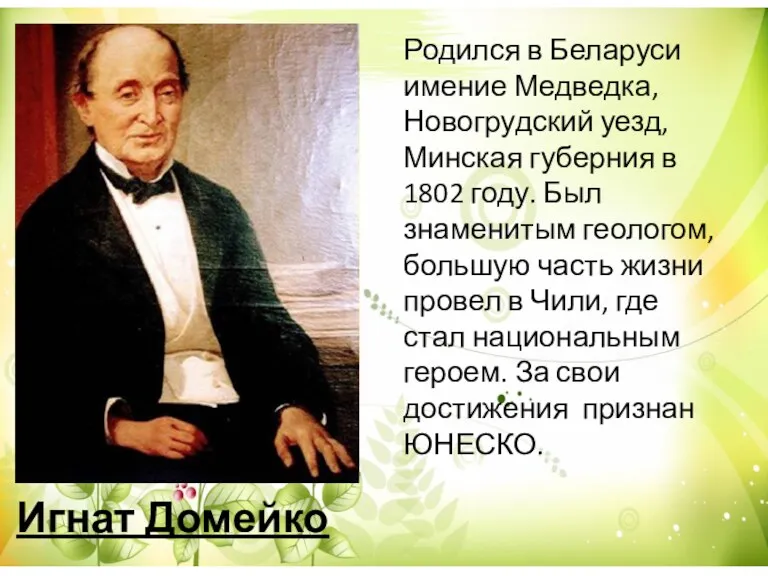 Игнат Домейко Родился в Беларуси имение Медведка, Новогрудский уезд, Минская