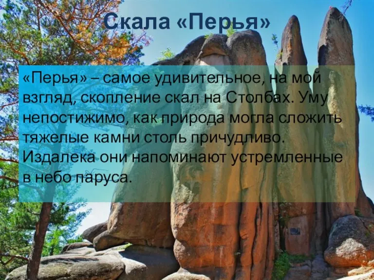 Скала «Перья» «Перья» – самое удивительное, на мой взгляд, скопление