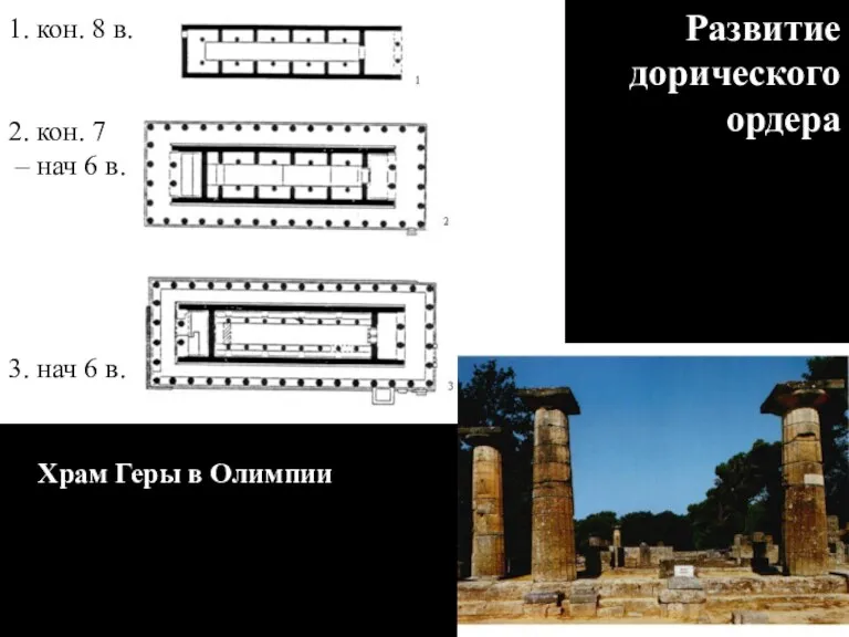 Храм Геры в Олимпии Развитие дорического ордера 1. кон. 8 в. 2. кон.