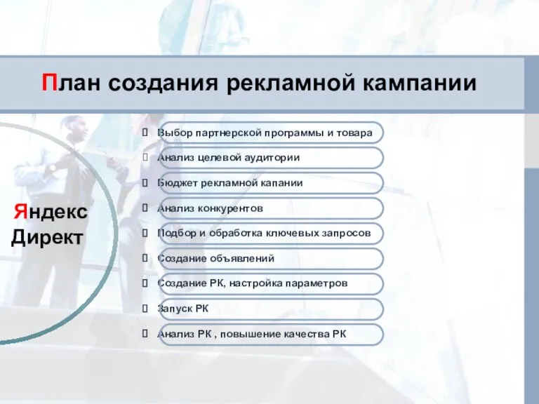 План создания рекламной кампании Яндекс Директ Выбор партнерской программы и