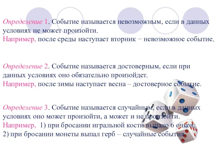 Определение 1. Событие называется невозможным, если в данных условиях не