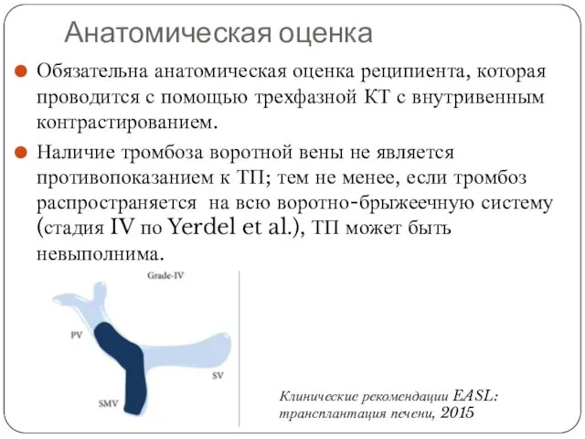 Анатомическая оценка Обязательна анатомическая оценка реципиента, которая проводится с помощью