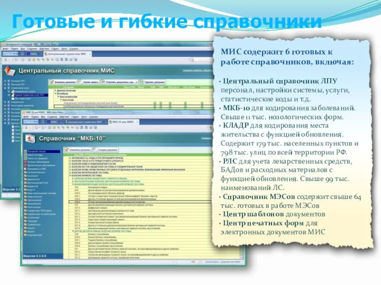 Готовые и гибкие справочники МИС содержит 6 готовых к работе