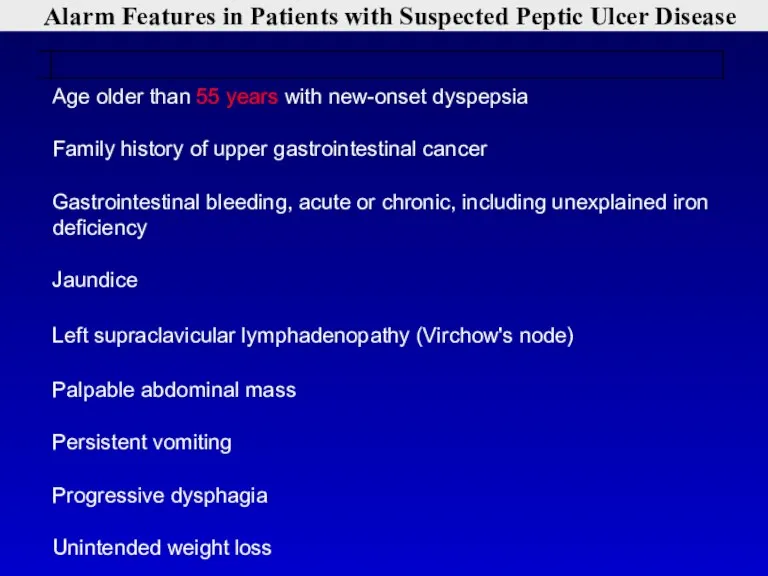 Alarm Features in Patients with Suspected Peptic Ulcer Disease