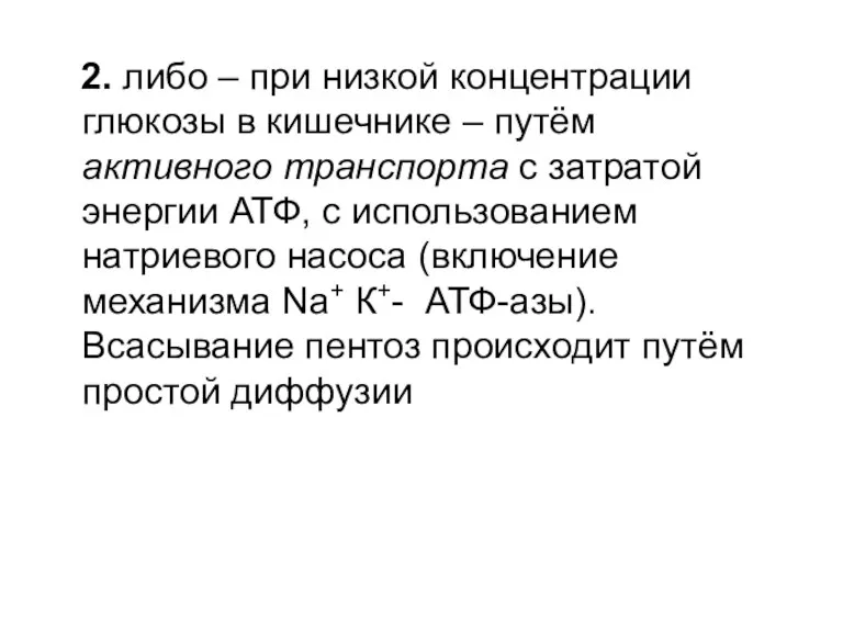 2. либо – при низкой концентрации глюкозы в кишечнике –