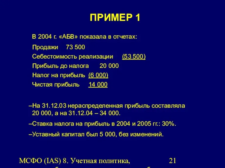 МСФО (IAS) 8. Учетная политика, изменения бухгалтерских оценок и ошибки.