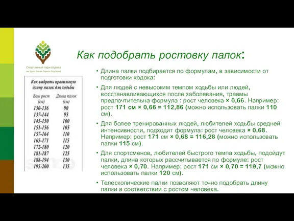 Как подобрать ростовку палок: Длина палки подбирается по формулам, в