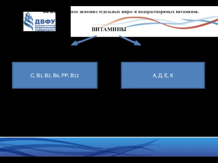 Физиологическое значение отдельных жиро- и водорастворимых витаминов. ВИТАМИНЫ водорастворимые жирорастворимые