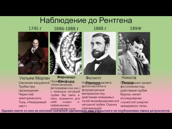 Наблюдение до Рентгена Уильям Морган 1745 г Свечение вакуумной Трубки