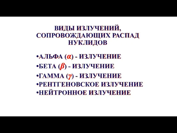 ВИДЫ ИЗЛУЧЕНИЙ, СОПРОВОЖДАЮЩИХ РАСПАД НУКЛИДОВ АЛЬФА (α) - ИЗЛУЧЕНИЕ БЕТА