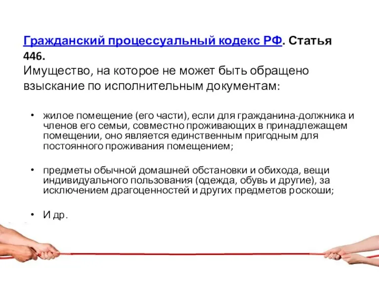 Гражданский процессуальный кодекс РФ. Статья 446. Имущество, на которое не