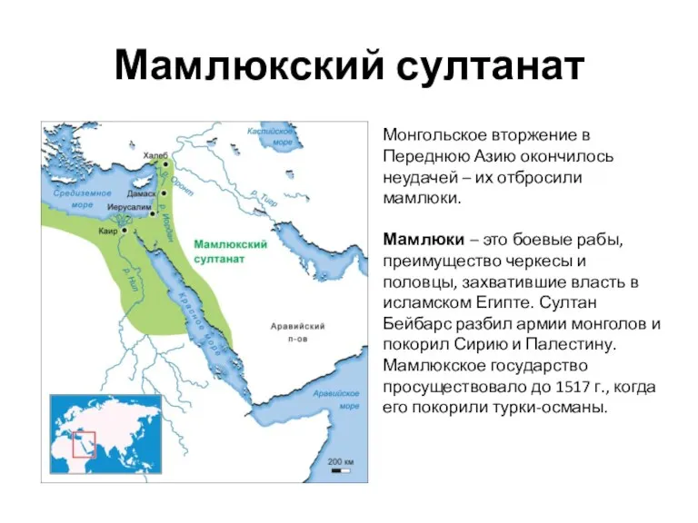 Мамлюкский султанат Монгольское вторжение в Переднюю Азию окончилось неудачей –