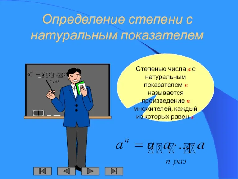 Определение степени с натуральным показателем Степенью числа a с натуральным