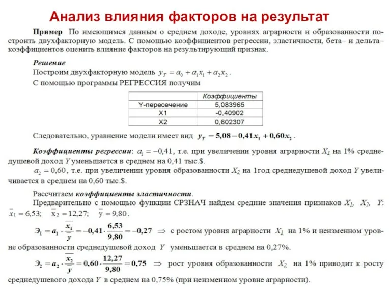 Анализ влияния факторов на результат