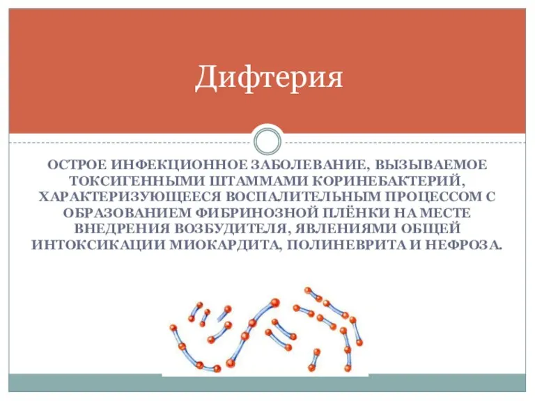 Дифтерия ОСТРОЕ ИНФЕКЦИОННОЕ ЗАБОЛЕВАНИЕ, ВЫЗЫВАЕМОЕ ТОКСИГЕННЫМИ ШТАММАМИ КОРИНЕБАКТЕРИЙ, ХАРАКТЕРИЗУЮЩЕЕСЯ ВОСПАЛИТЕЛЬНЫМ