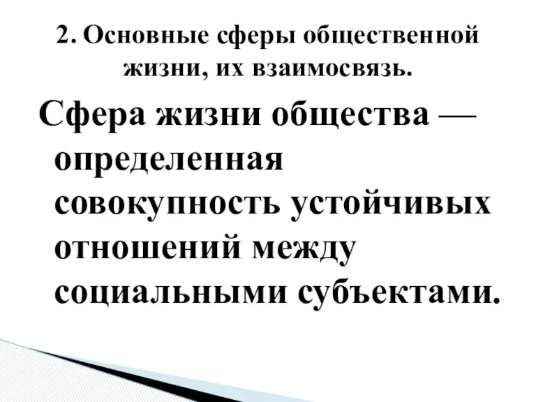 Сфера жизни общества — определенная совокупность устойчивых отношений между социальными