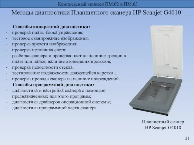 Способы аппаратной диагностики: проверка платы блока управления; тестовое сканирование изображения; проверка яркости изображения;