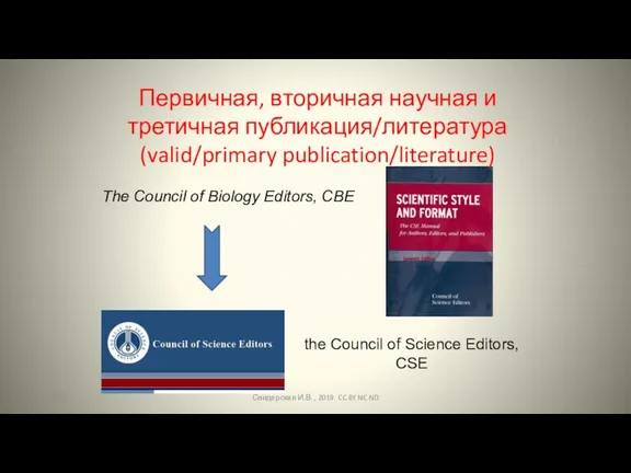 Первичная, вторичная научная и третичная публикация/литература (valid/primary publication/literature) The Council of Biology Editors,