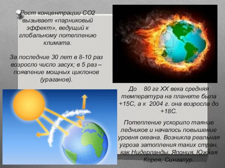 Рост концентрации СО2 вызывает «парниковый эффект», ведущий к глобальному потеплению