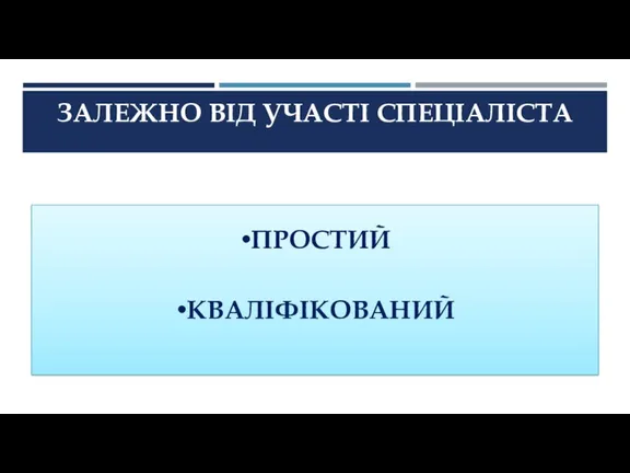 ЗАЛЕЖНО ВІД УЧАСТІ СПЕЦІАЛІСТА ПРОСТИЙ КВАЛІФІКОВАНИЙ