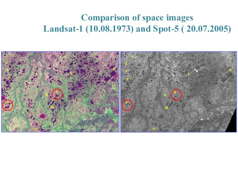 Comparison of space images Landsat-1 (10.08.1973) and Spot-5 ( 20.07.2005)