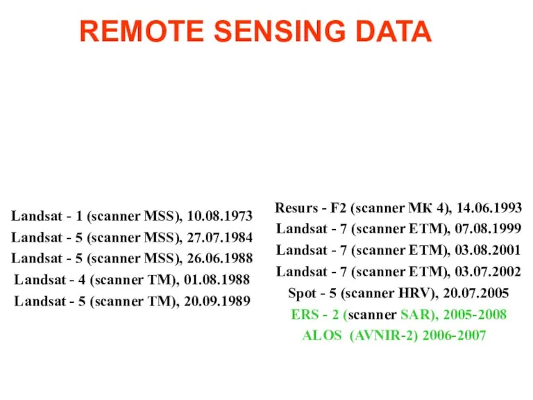 Landsat - 1 (scanner MSS), 10.08.1973 Landsat - 5 (scanner