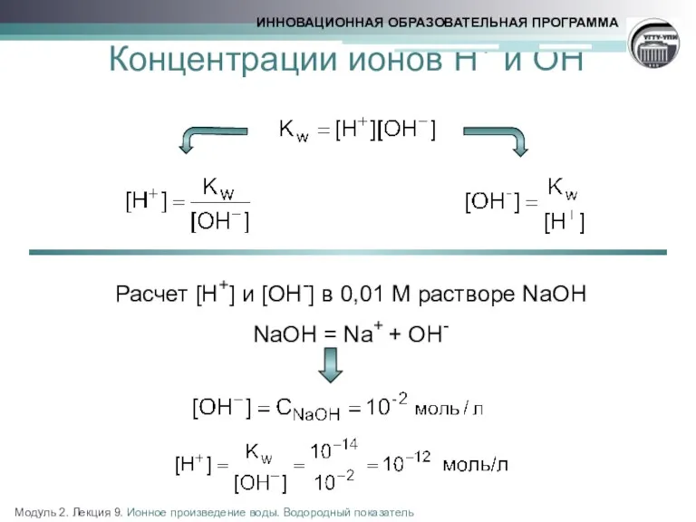 Концентрации ионов H+ и OH− Расчет [H+] и [OH-] в