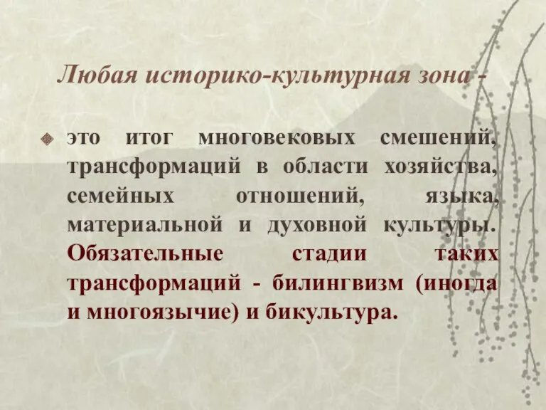 Любая историко-культурная зона - это итог многовековых смешений, трансформаций в