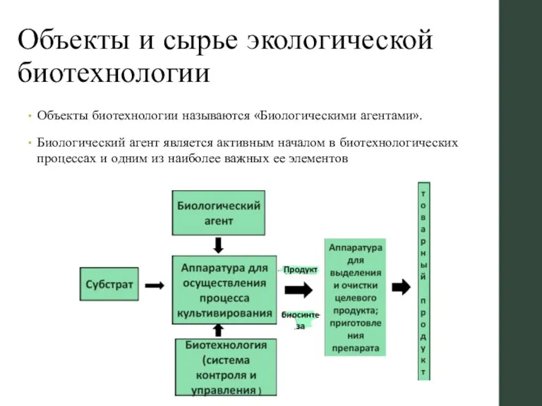 Объекты и сырье экологической биотехнологии Объекты биотехнологии называются «Биологическими агентами».