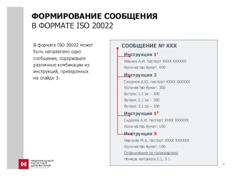 В формате ISO 20022 может быть направлено одно сообщение, содержащее