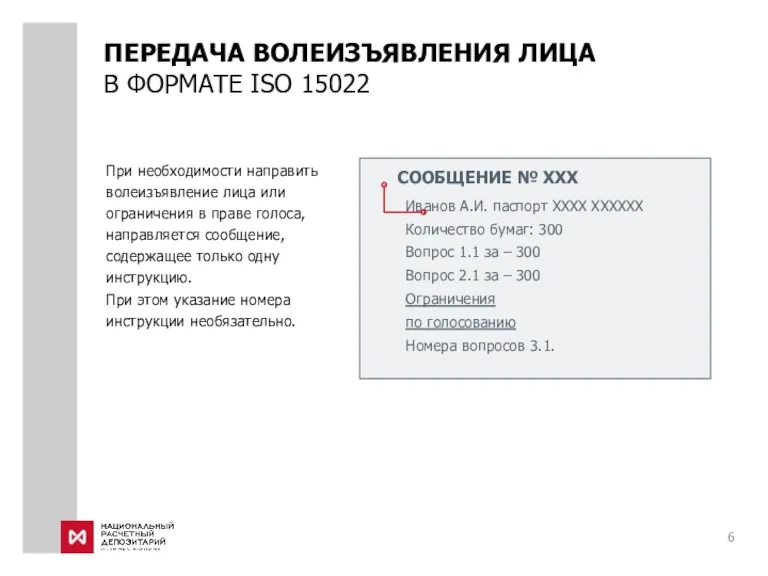 При необходимости направить волеизъявление лица или ограничения в праве голоса, направляется сообщение, содержащее