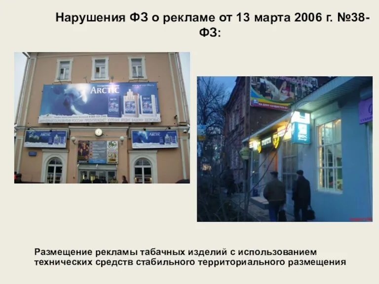 Нарушения ФЗ о рекламе от 13 марта 2006 г. №38-ФЗ: