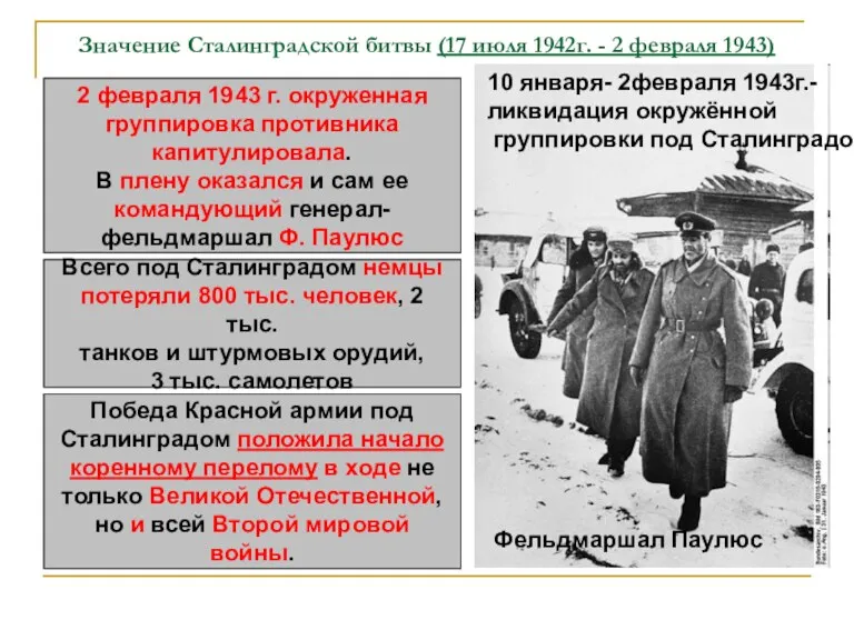 Значение Сталинградской битвы (17 июля 1942г. - 2 февраля 1943)
