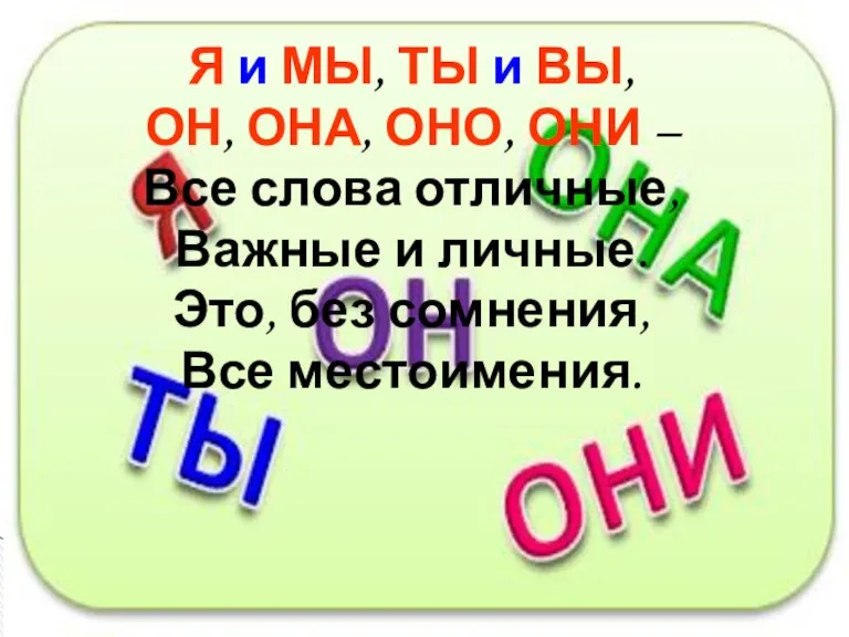 Я и МЫ, ТЫ и ВЫ, ОН, ОНА, ОНО, ОНИ – Все слова