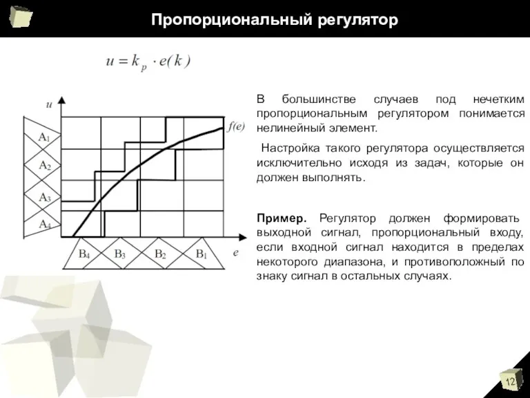 Пропорциональный регулятор В большинстве случаев под нечетким пропорциональным регулятором понимается