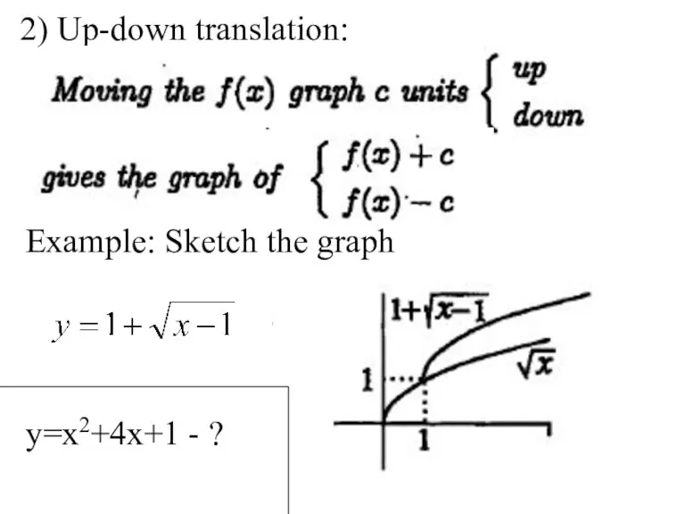 2) Up-down translation: Example: Sketch the graph y=x2+4x+1 - ?