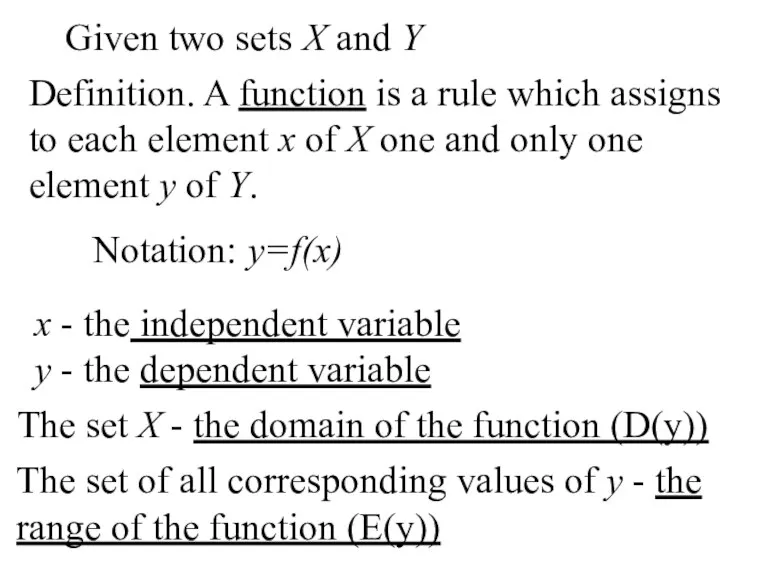 Given two sets X and Y Definition. A function is