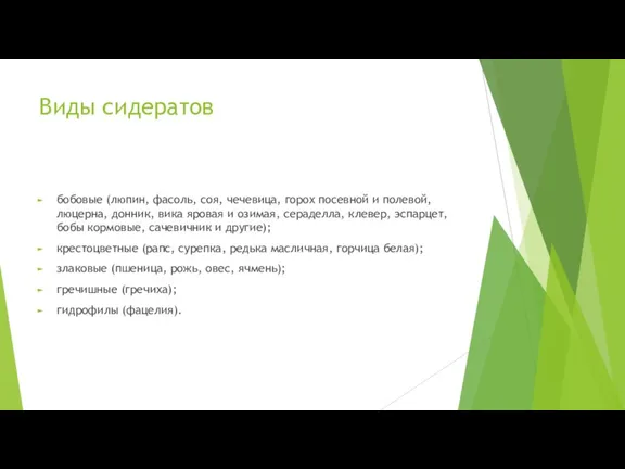 Виды сидератов бобовые (люпин, фасоль, соя, чечевица, горох посевной и