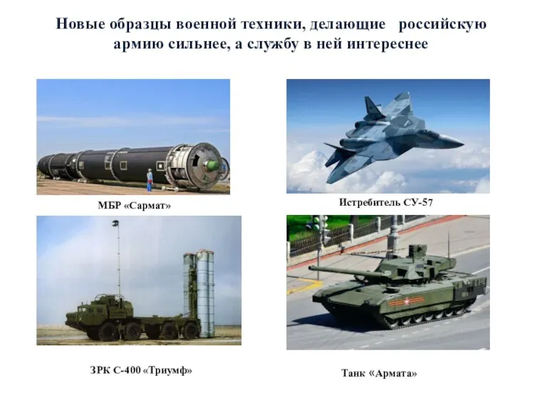 Новые образцы военной техники, делающие российскую армию сильнее, а службу