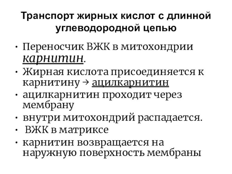 Транспорт жирных кислот с длинной углеводородной цепью Переносчик ВЖК в