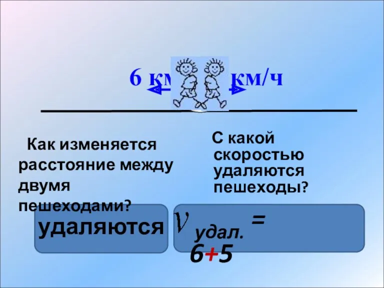 5 км/ч 6 км/ч удаляются Как изменяется расстояние между двумя