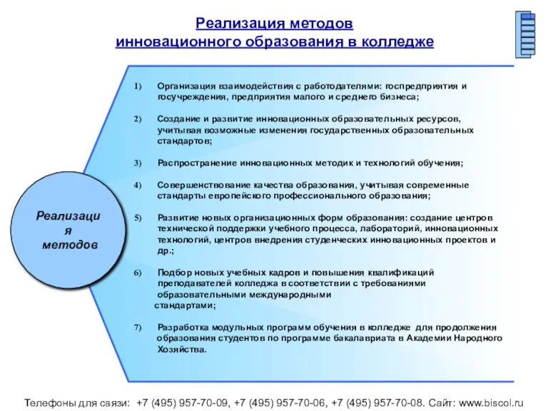 Реализация методов Реализация методов инновационного образования в колледже Организация взаимодействия