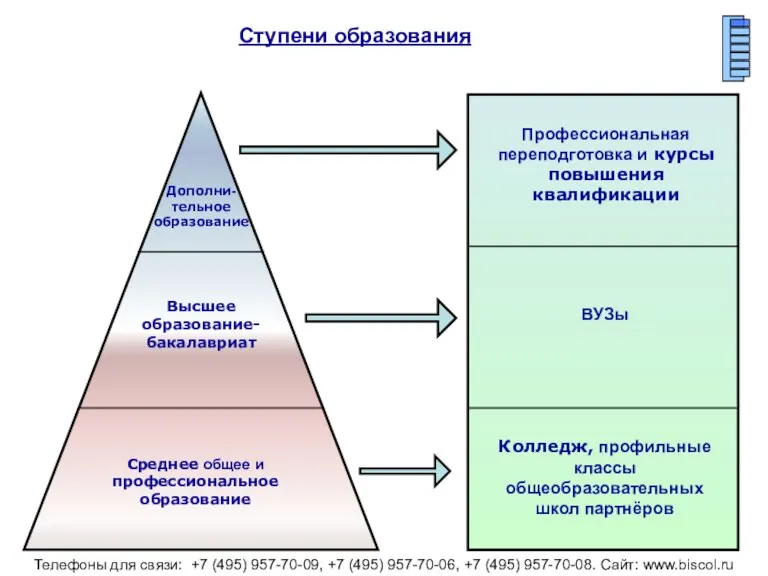 Ступени образования Высшее образование- бакалавриат Среднее общее и профессиональное образование