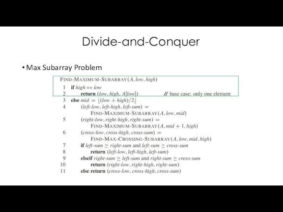 Divide-and-Conquer Max Subarray Problem